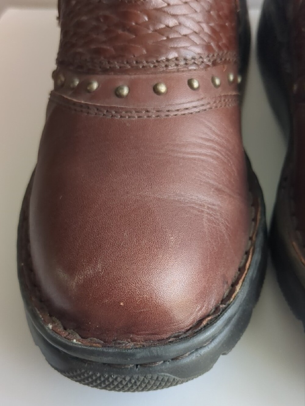 Women’s Double H Boots Brown Leather Slip-On Mules Clogs Western Stud Detail - Picture 5 of 16